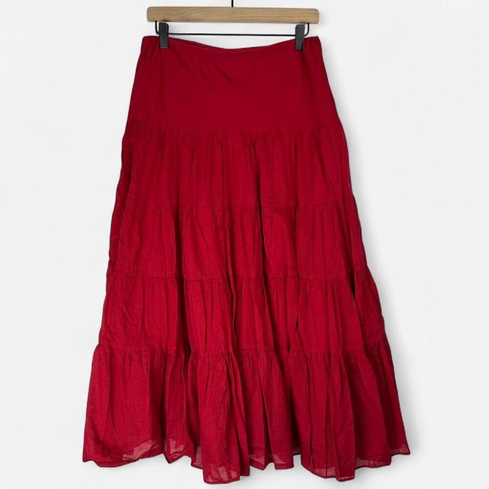 Lauren ralph lauren red tiered maxi skirt boho size S